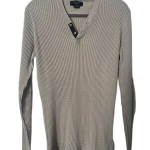Mens Guess waffle weave Henley pullover thermal long sleeve shirt classic